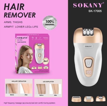 Sokany SK-17005 3-in-1 Total Grooming Kit – Painless Epilator, Shaver & Callus Remover