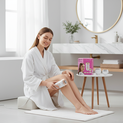 Model Using Epilator on Legs